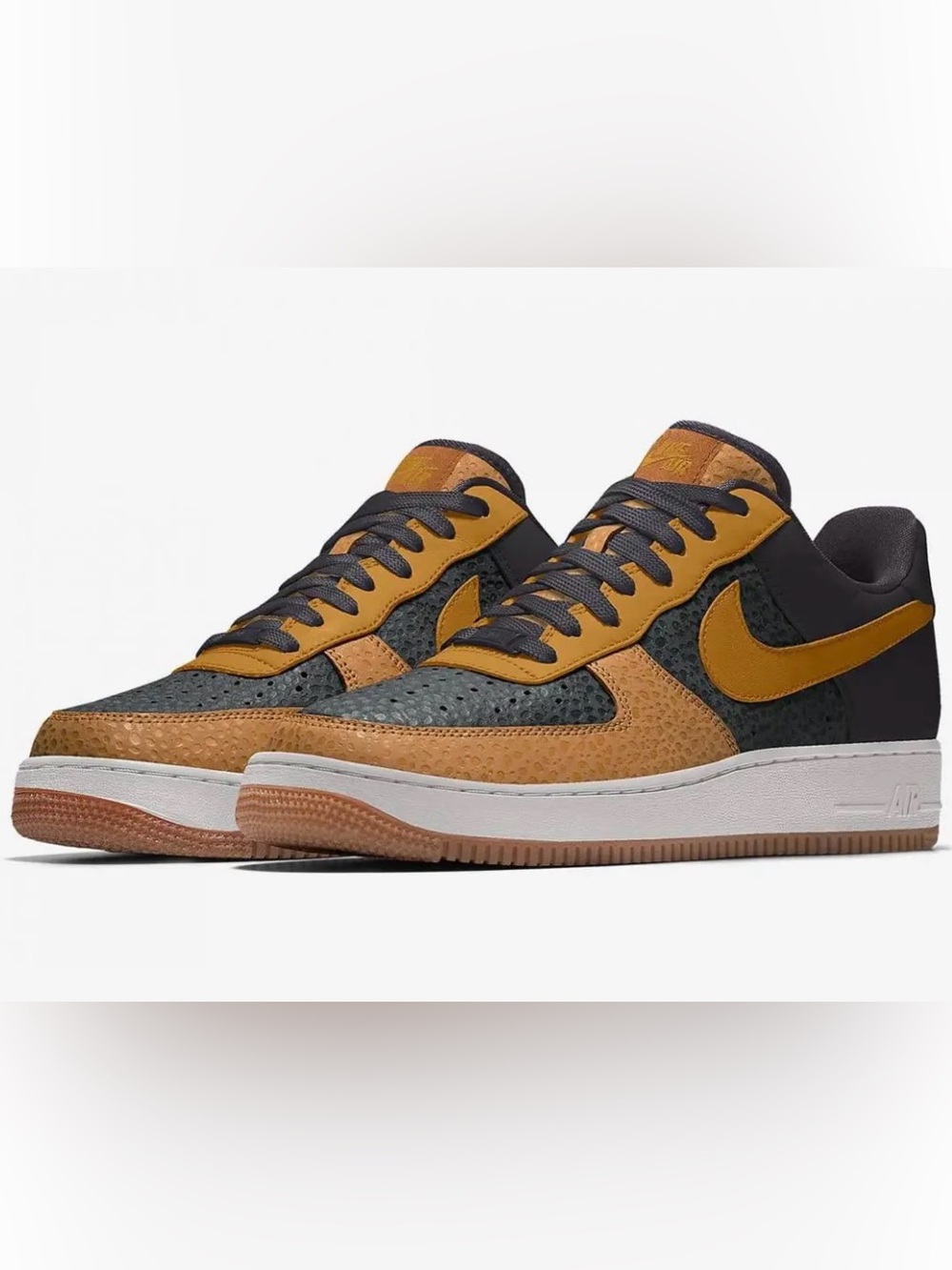 NIKE Air Force 1 Low By You “Safari” Black & Gold Leather Sneakers Women’s Sz 7